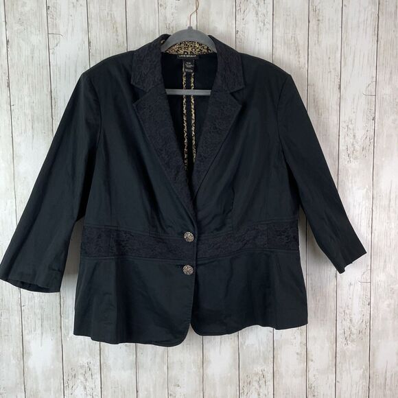 Lane Bryant Blazed Jacket 18/20 Black 3/4 Sleeve Lace Detail Rhinestone … - Picture 1 of 8
